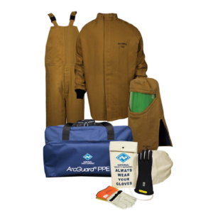 Kit 100 Cal/cm2, Categoría 4, Ropa Ignifuga anti arco eléctrico. Completo Guante Clase 2, NSA