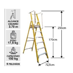 Escala Fibra de Vidrio con plataforma y baranda de 6 peldaños
