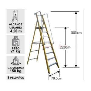 Escala Fibra de Vidrio con plataforma y baranda de 8 peldaños