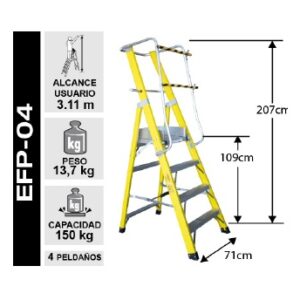 Escala Fibra de Vidrio con plataforma y baranda de 4 peldaños